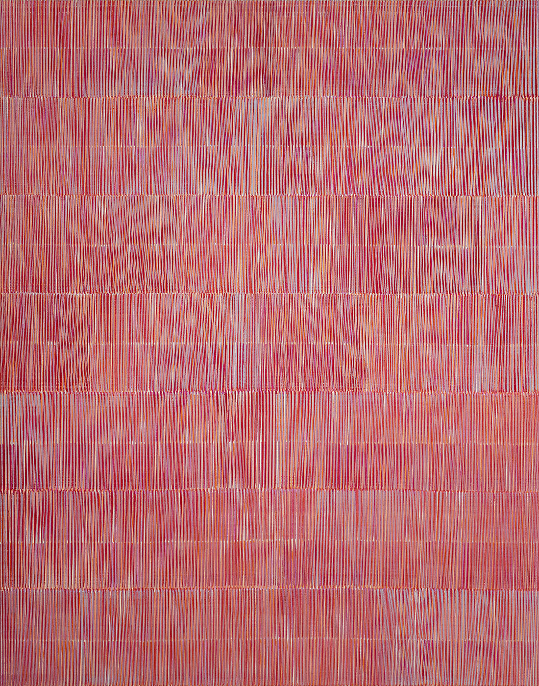 Nikola Dimitrov, Rhythmen Rot I, 2023, Pigmente, Bindemittel auf Leinwand, 140  110 cm